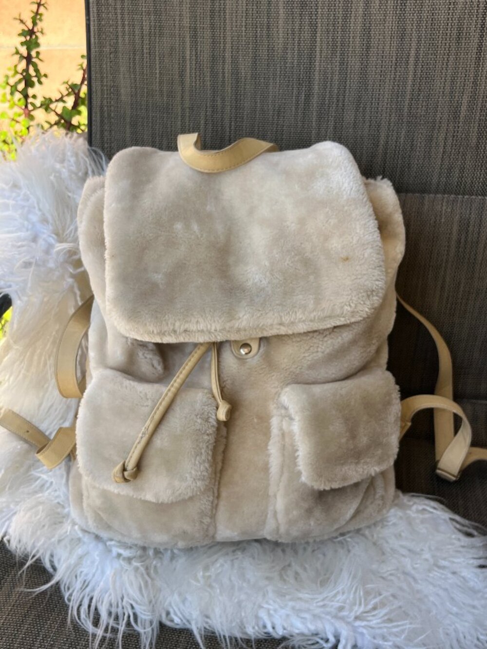 Urban Outfitters Plush Fuzzy Cream Sherpa Flap Backpack Bag